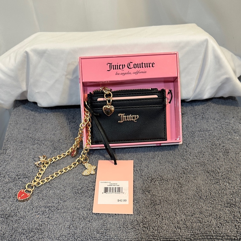 NIB Juicy Couture Black Wallet w/ Gold Tone Chain & Charms • Pink Also Available